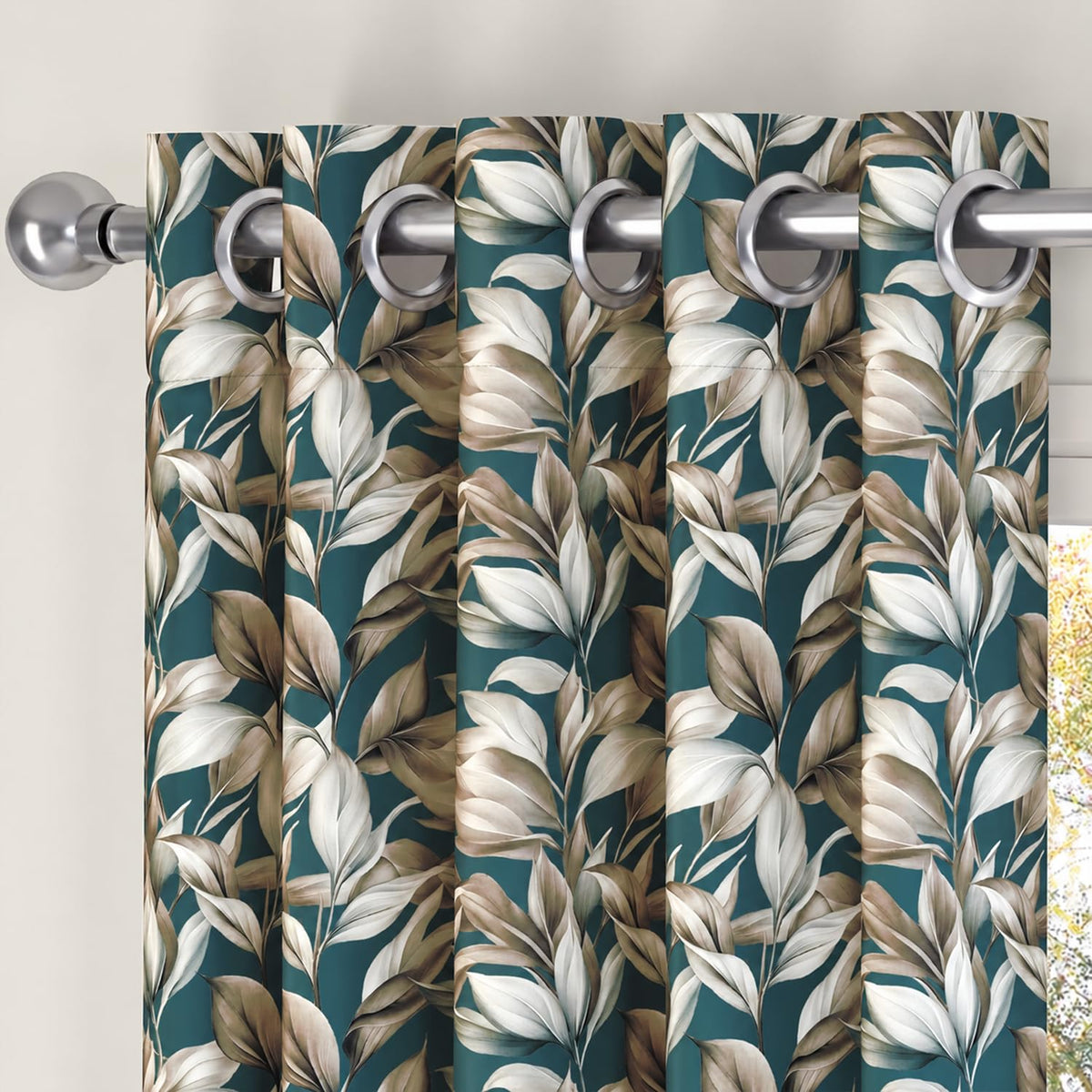HOKIPO Shade Garden Curtains, 7 Feet Long - Silver Leaf Teal Blue - image 7