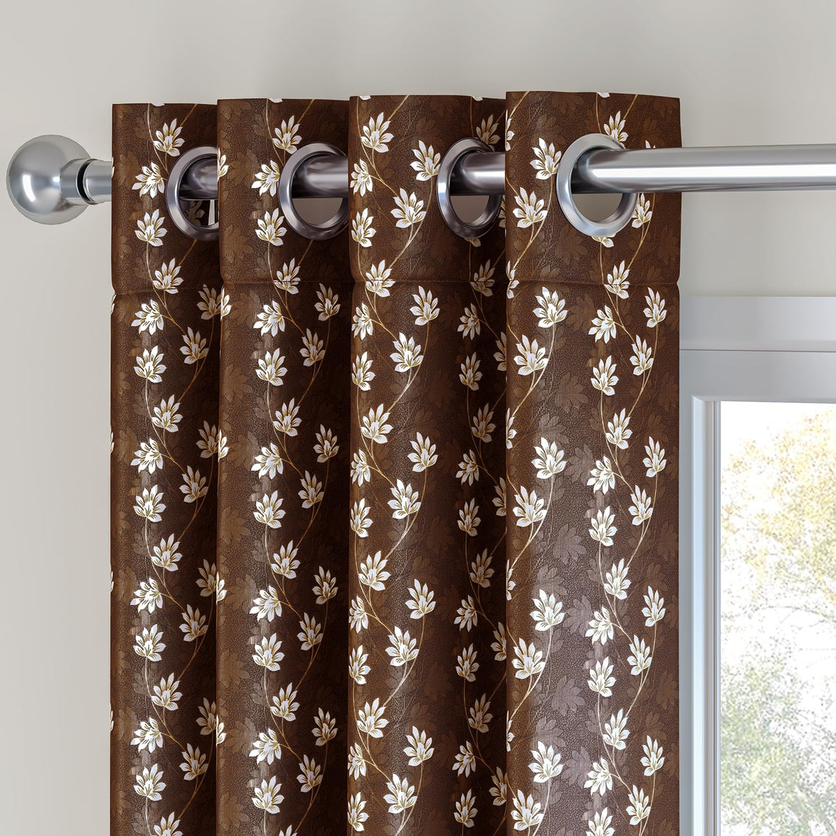 HOKIPO Vogue Shine Eyelet Curtains, 7 Feet Long - Cocoa Brown - image 7