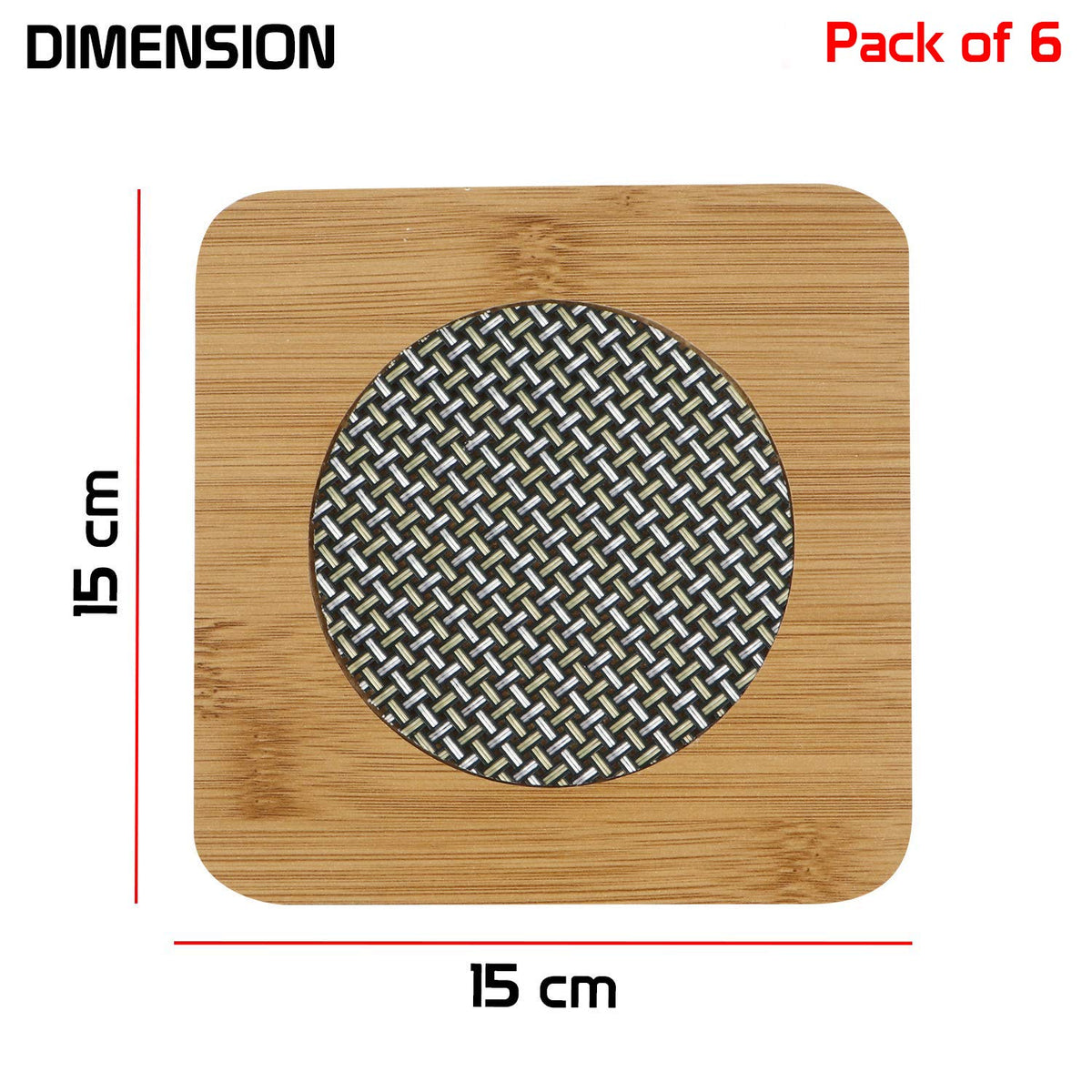 Eco-Friendly Bamboo Wooden Coasters for Dining Table Heat Pad for Kitchen - Pack of 6