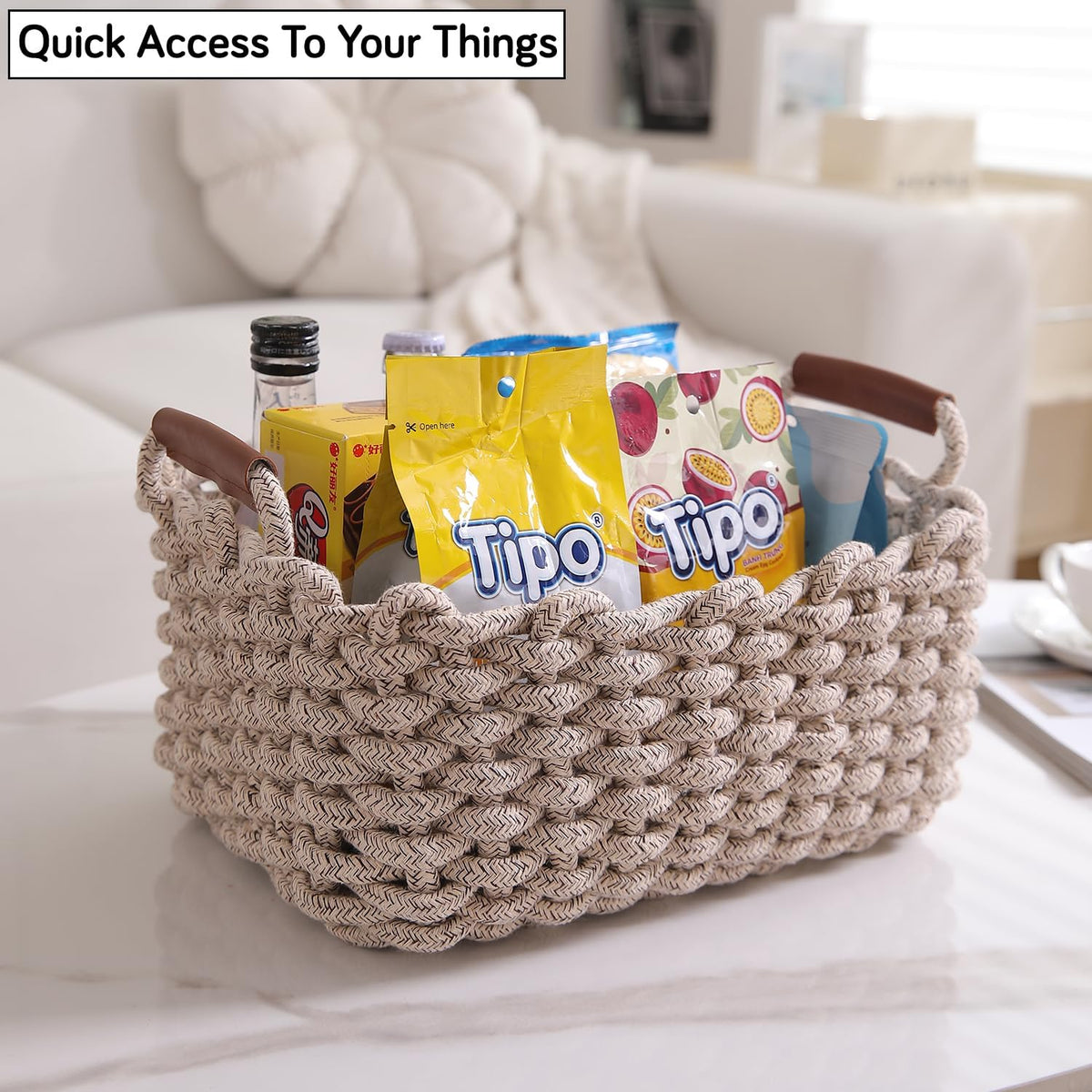Eco-Friendly Thick Cotton Rope Storage Baskets Set of 3, Beige