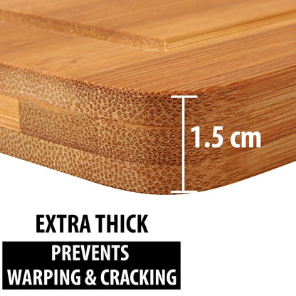Large & Thick Bamboo Wood Chopping Board with Drip Groove and Finger Hole Large (Brown, 40x28 x1.5 cm)