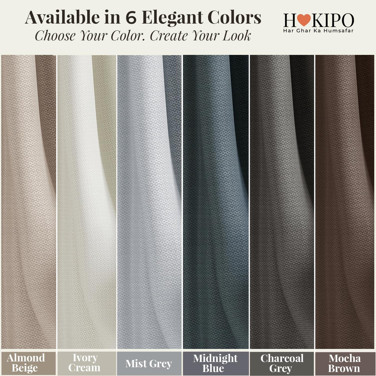 HOKIPO Horizon Dimout Eyelet Curtains, 7 Feet Long - Almond Beige - image 9
