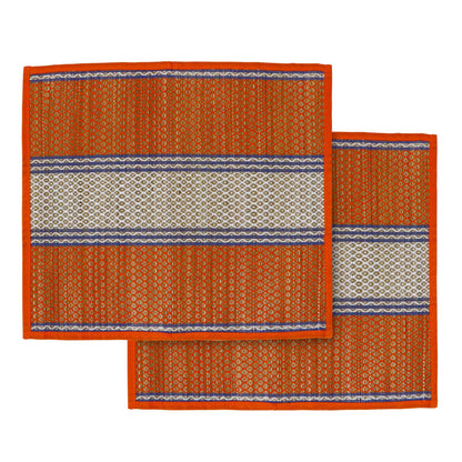 Natural River Grass Handcrafted Pooja Floor Mats/Meditation Prayer Mat/Sittting Mat/Aasan Mat Chatai for Pack of 2/4/6/8, Orange