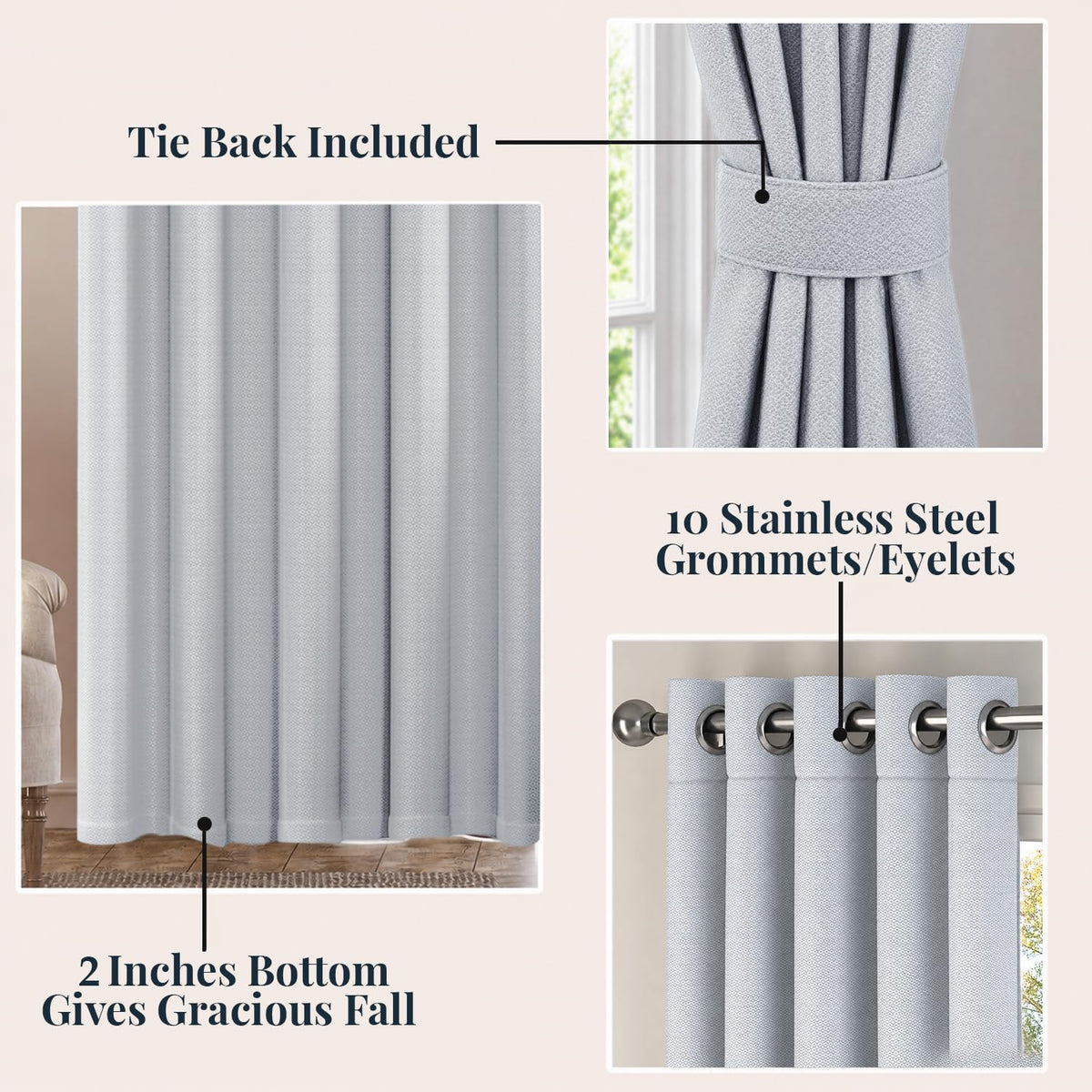 HOKIPO Horizon Dimout Eyelet Curtains, 7 Feet Long - Mist Grey - image 4