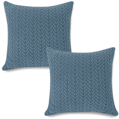 HOKIPO Jacquard Pack of 2 Sofa Cushion Cover 18x18 Inches, Dark Blue