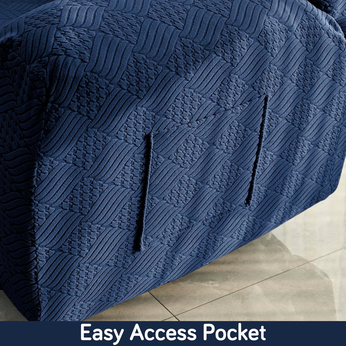 Buy HOKIPO Navy Blue colour jacquard recliner sofa cover with pocket