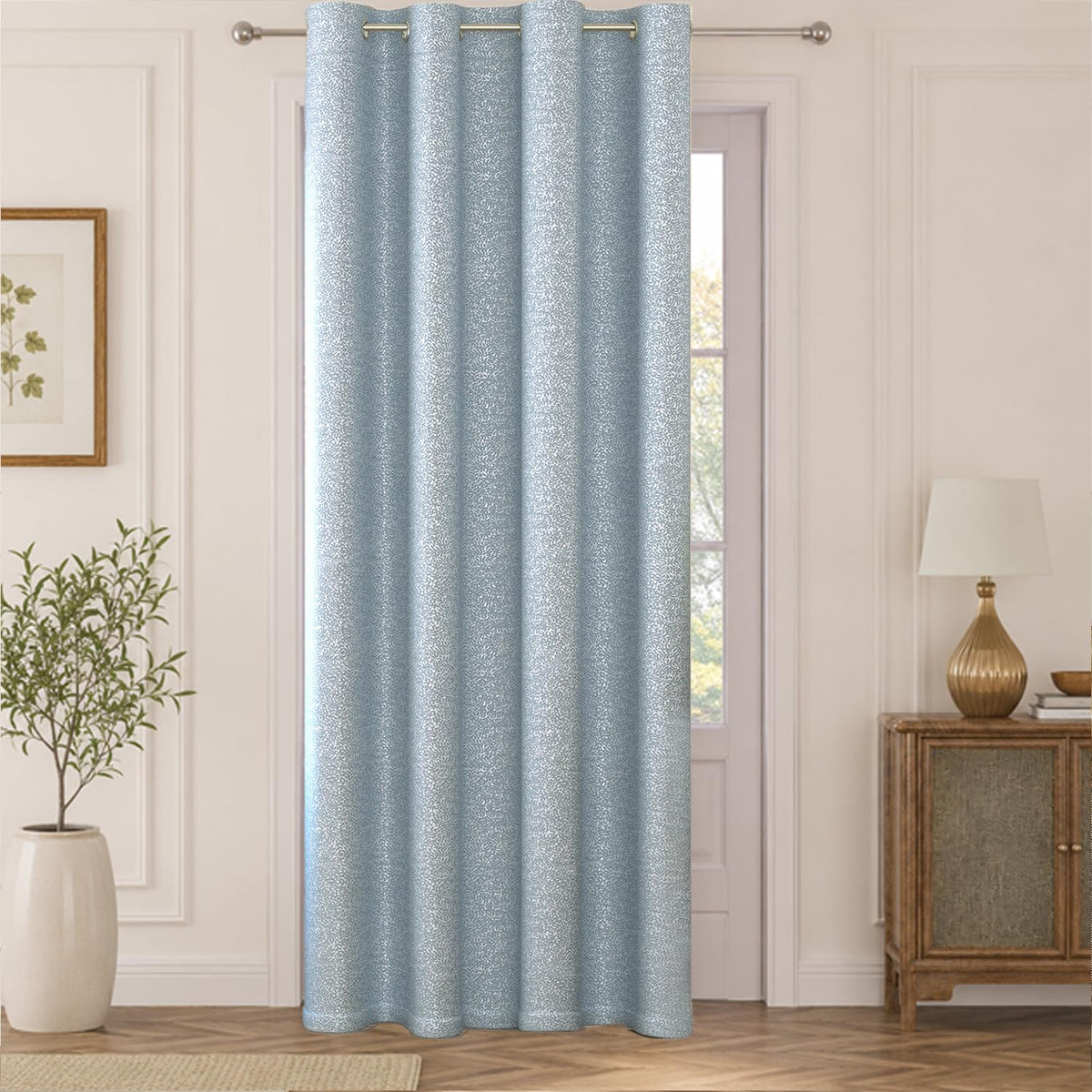HOKIPO Eden Eyelet Curtains, 7 Feet Long - Steel Blue - image 2