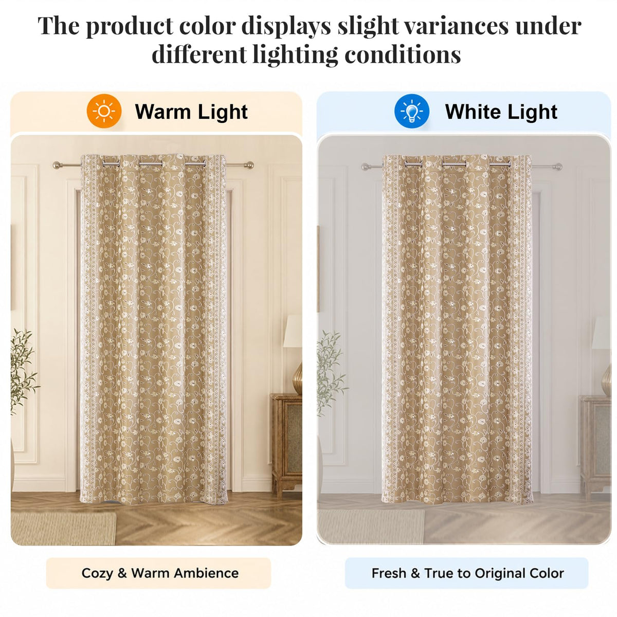 HOKIPO Shahi Bagh Eyelet Curtains, 7 Feet Long - Sand Beige - image 6