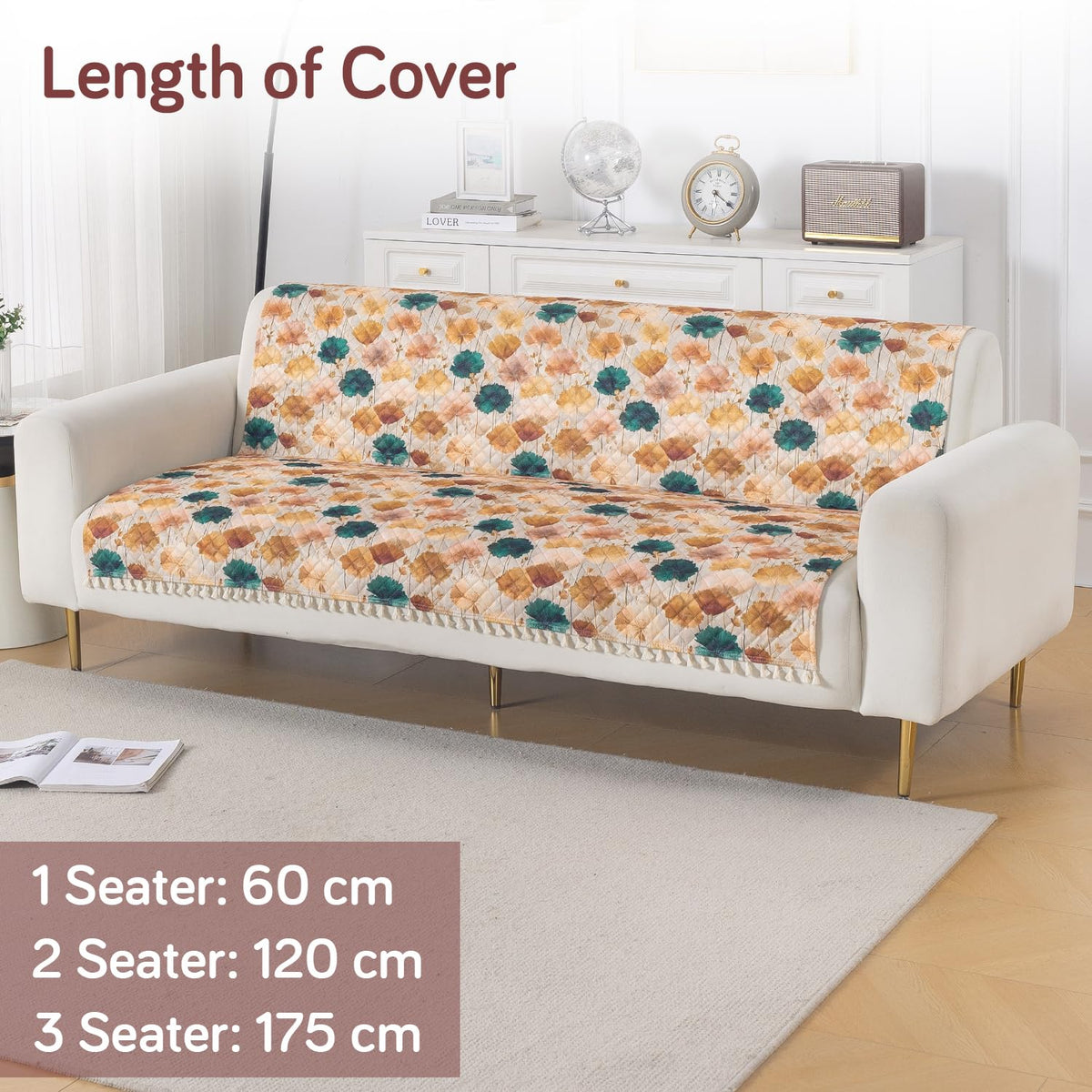 Quilted Sofa Cover 5-Seater Sofa Cover (3+1+1), Tassel Twigs | Boho Wildflower