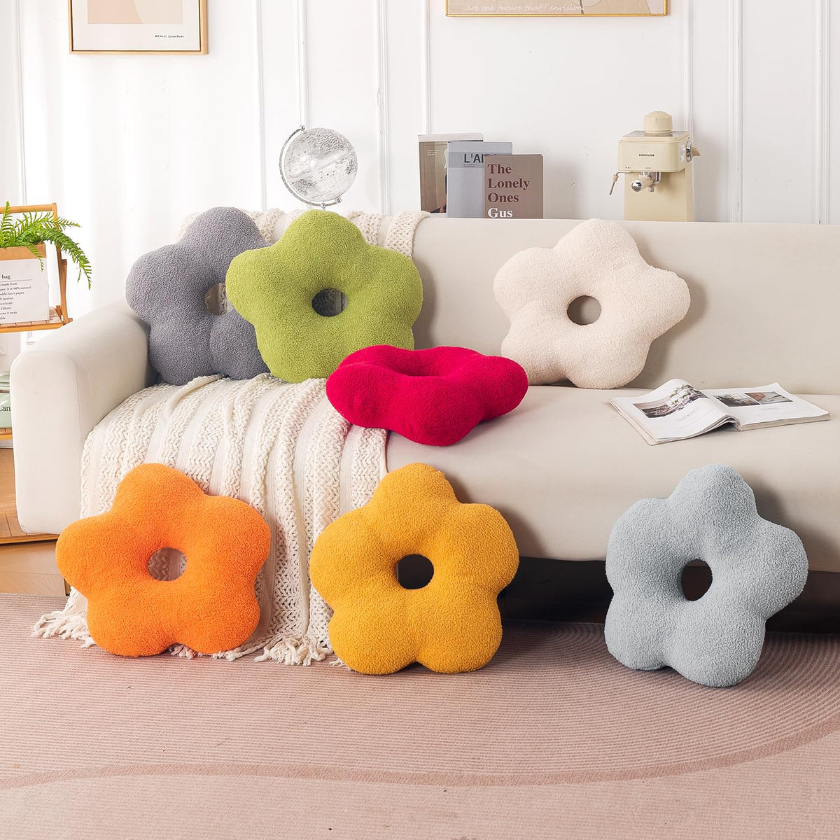 HOKIPO Flower Shaped Cushion for Sofa & Bed, 49 cm, Light Grey