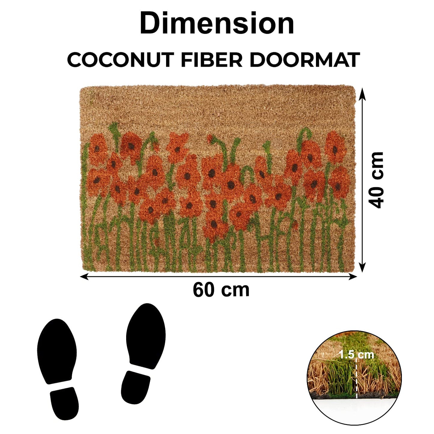 Coir Entrance Door Mat with Anti-Slip PVC Backing