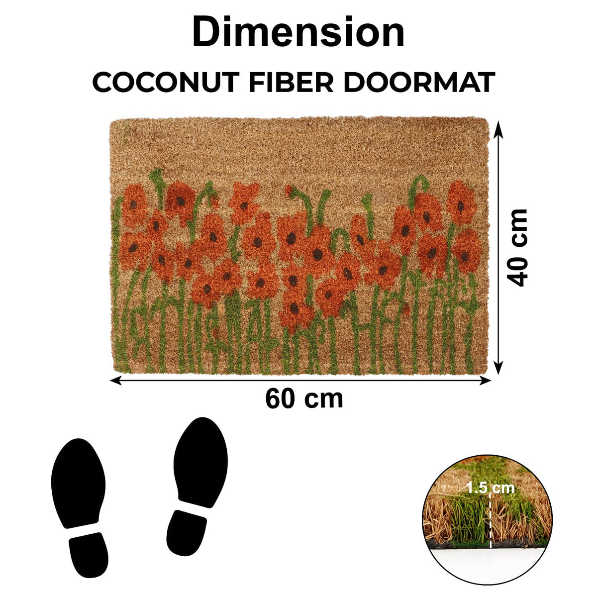 Coir Entrance Door Mat with Anti-Slip PVC Backing