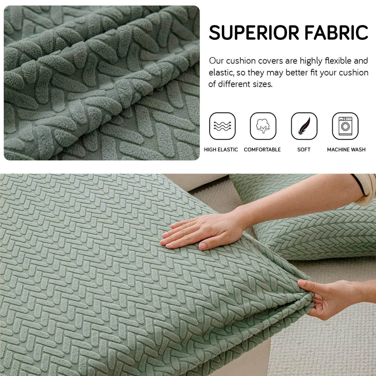 Stretchable Thick Jacquard Textured Seat Couch Cushion Cover for 1/2/3 Seaters, Green