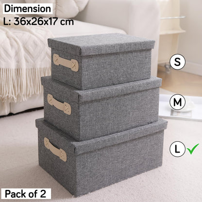 Organisers Storage Box with Lid, Grey, Pack of 1/2