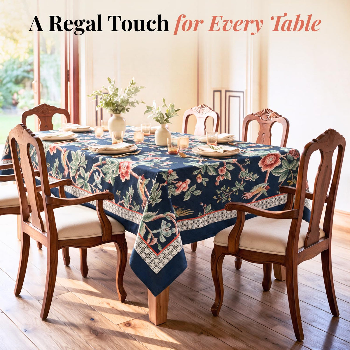 HOKIPO Festive Table Cloth for 6 Seater Table, Blue - image 2