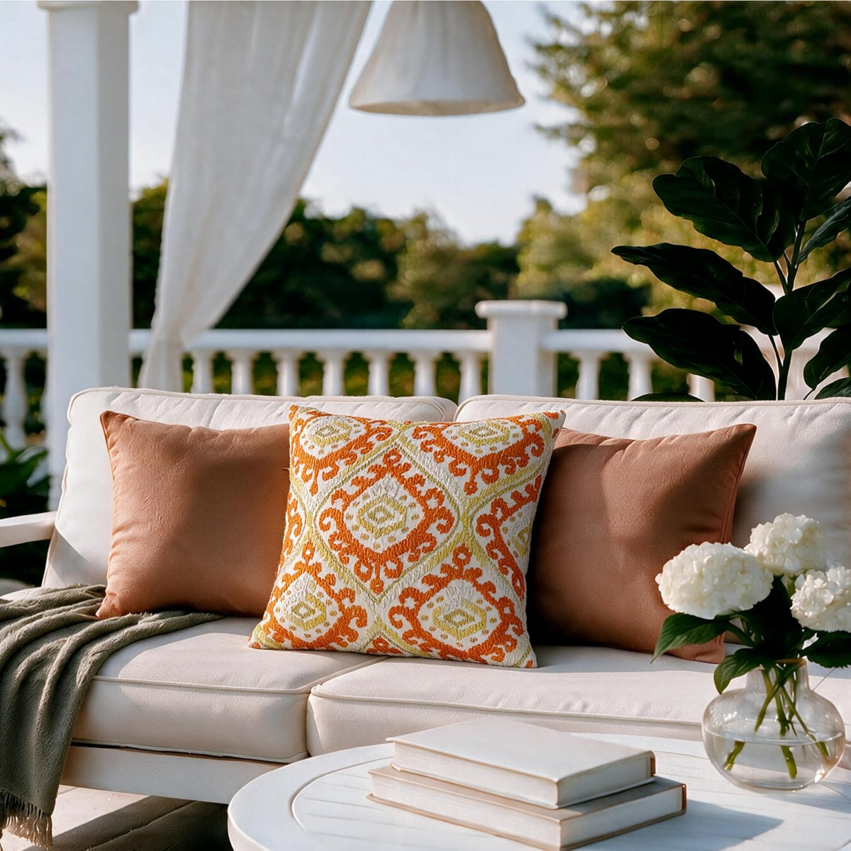 HOKIPO Printed Cushion Cover with Embroidery, Paisley Saffron Orange, 16 x 16 in - image 7