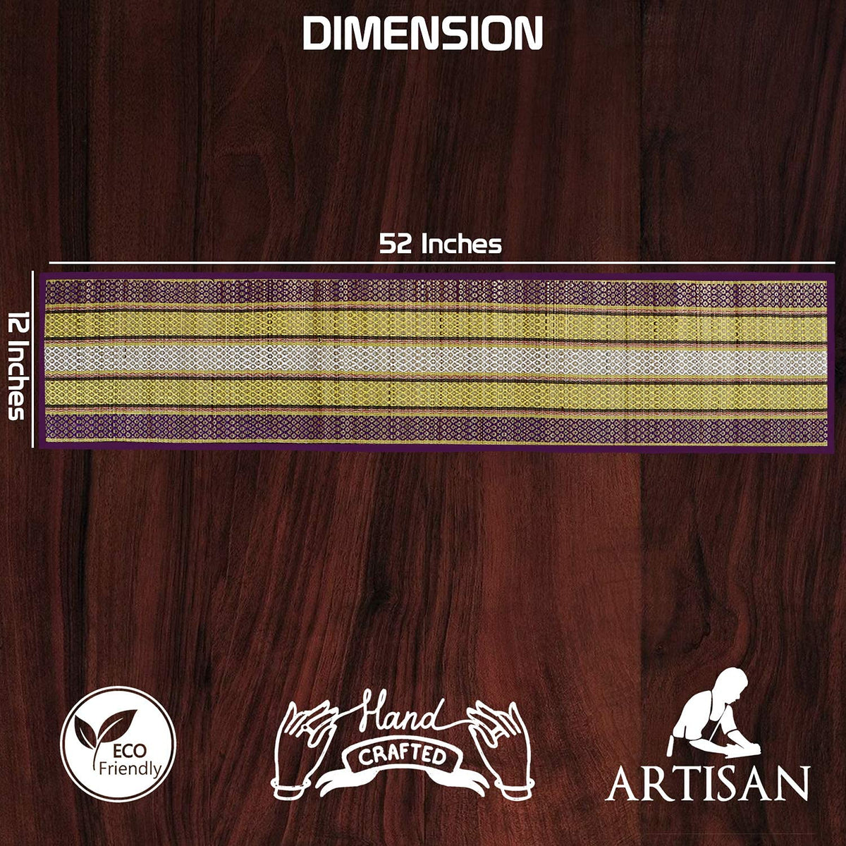 Buy Purple Colour Natural Handmade Madurkathi Table Runners Size for 135 cm (W - 12 x L - 52 inches) | HOKIPO