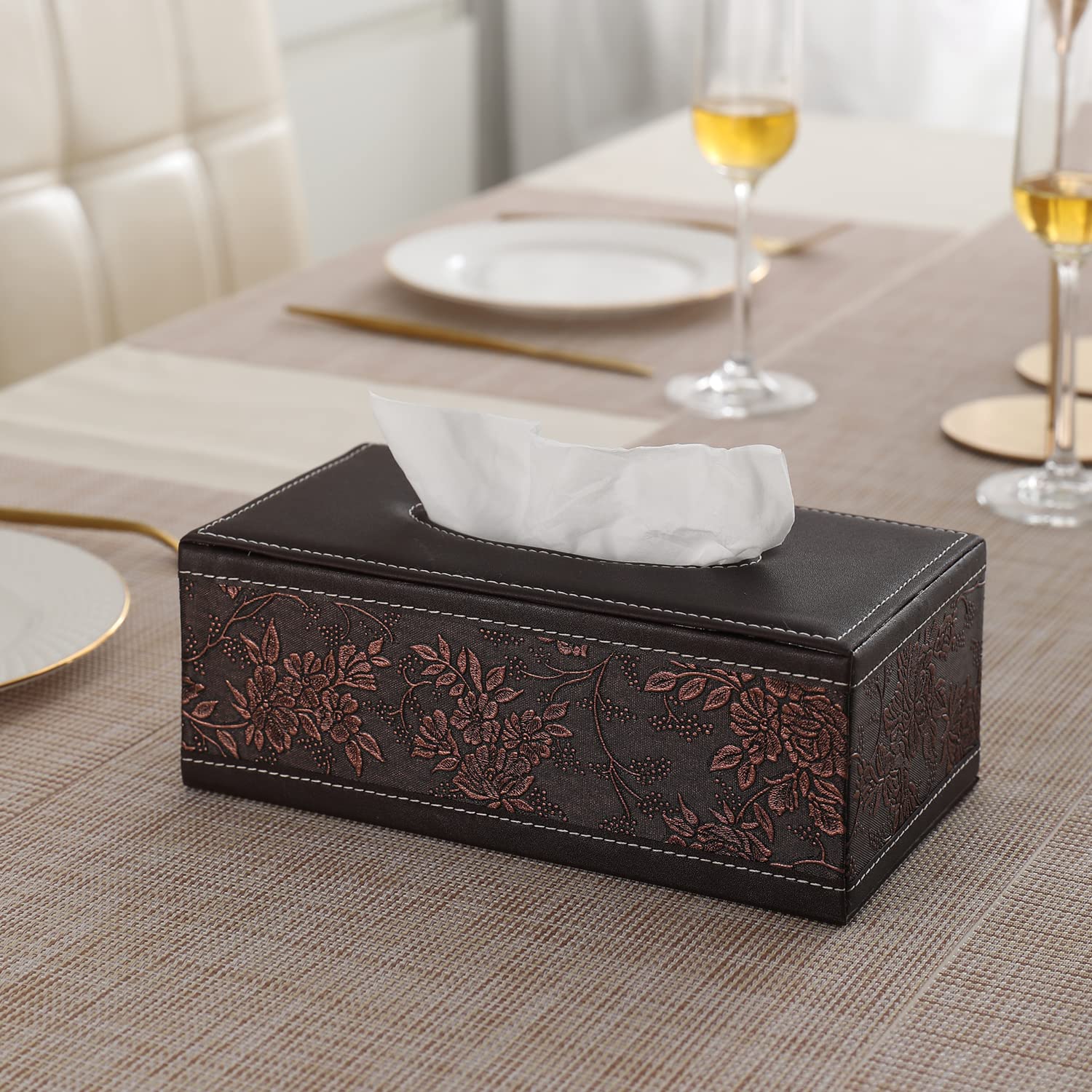 buy stylish premium brown leatherite tissue box | HOKIPO