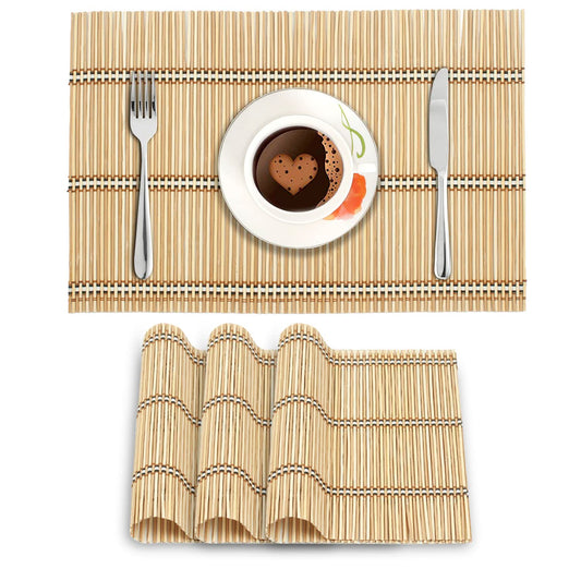 Reversible Bamboo Table Mats for Dining Table, Set of 4 Placemats, 45x30 cm, Latte