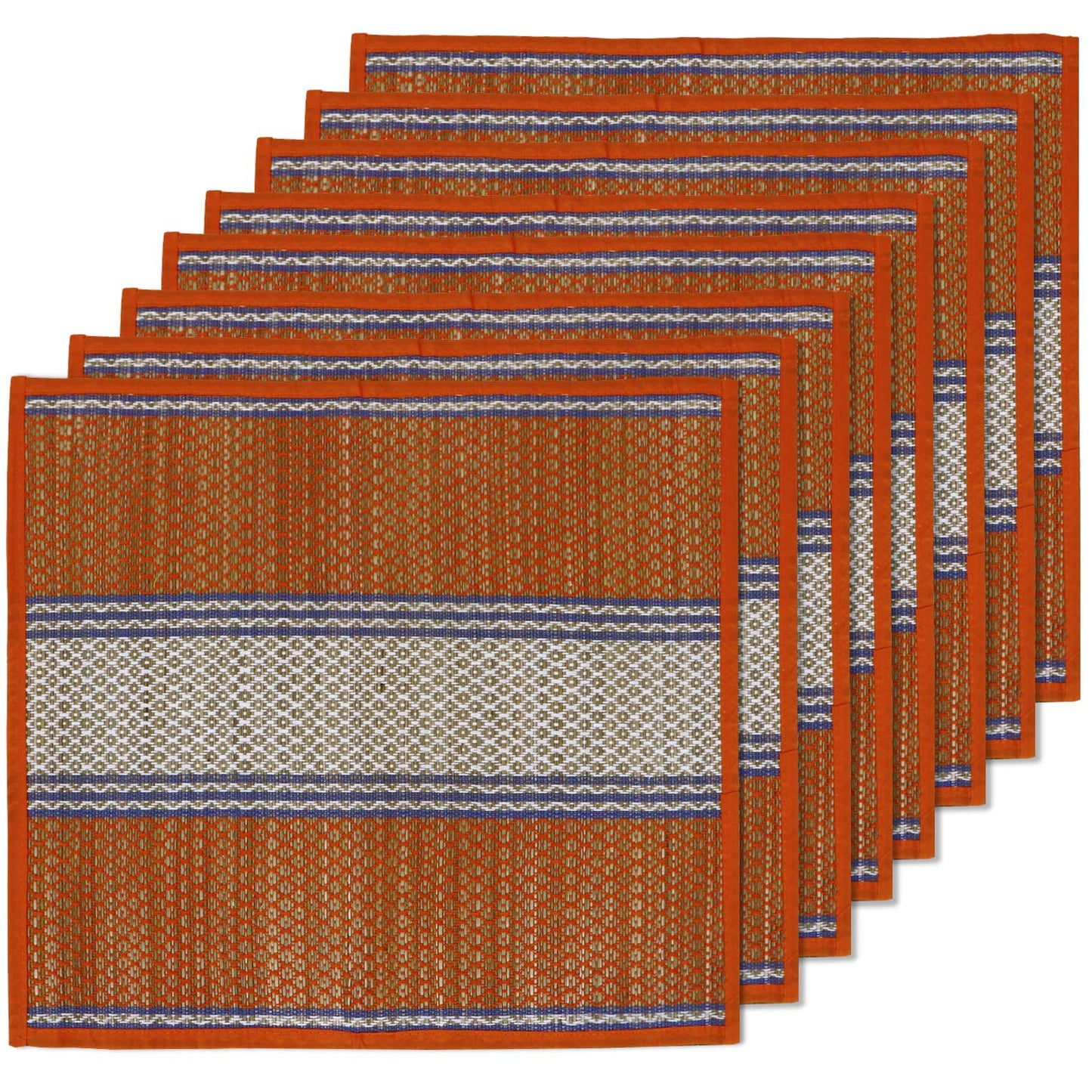 Natural River Grass Handcrafted Pooja Floor Mats/Meditation Prayer Mat/Sittting Mat/Aasan Mat Chatai for Pack of 2/4/6/8, Orange