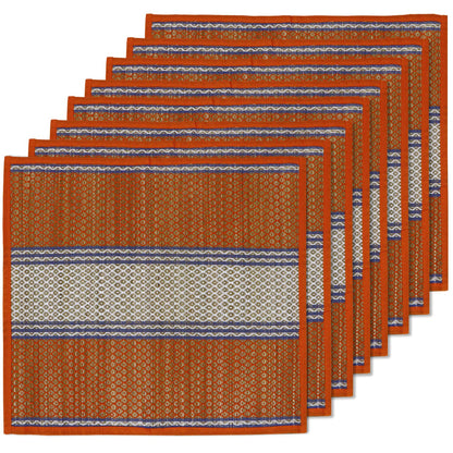 Natural River Grass Handcrafted Pooja Floor Mats/Meditation Prayer Mat/Sittting Mat/Aasan Mat Chatai for Pack of 2/4/6/8, Orange