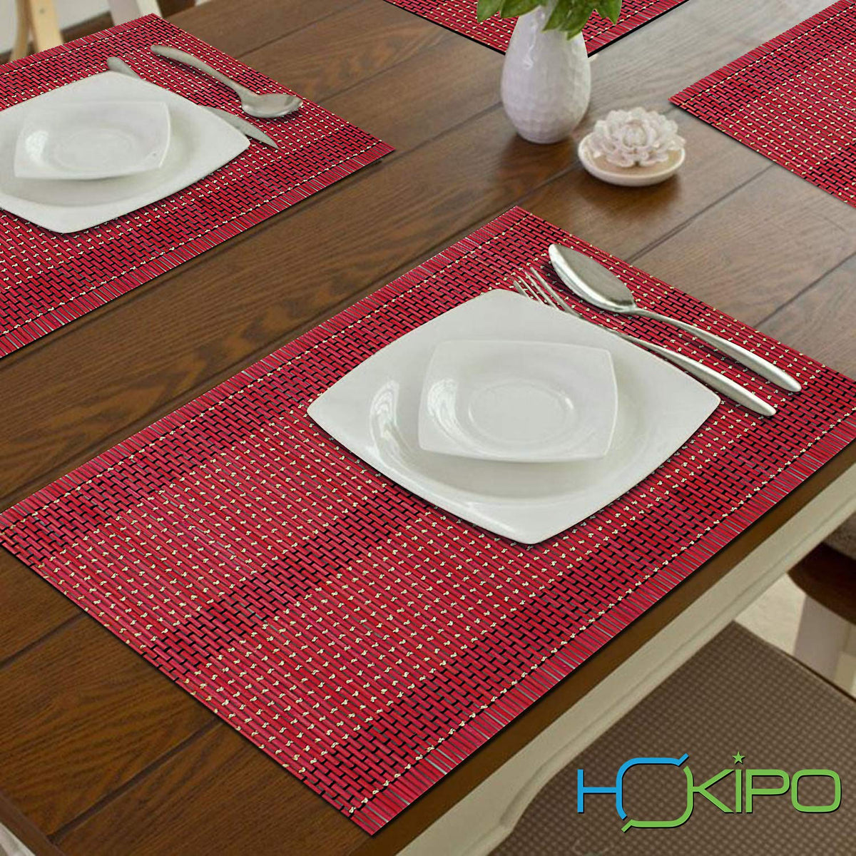 Buy raspberry red colour bamboo table mats | Hokipo