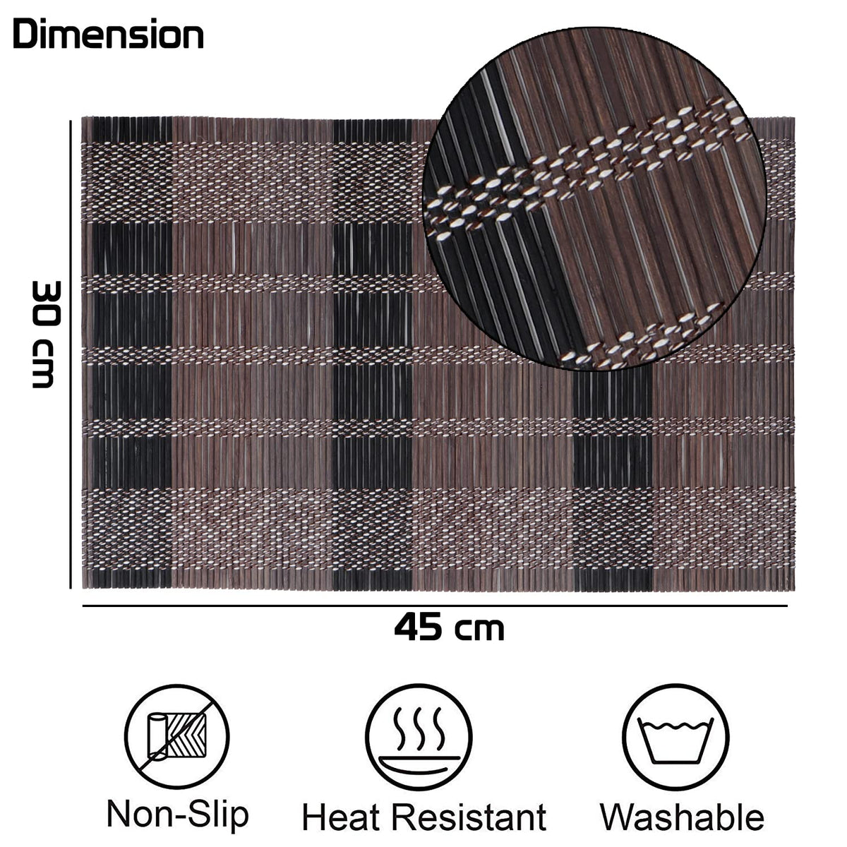 Buy Brown Black colour bamboo 45x30 cm placemat | Hokipo