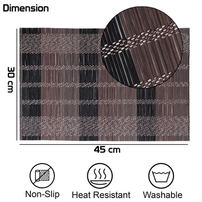 Reversible Bamboo Placemats for Dining Table Set of 6 Table Mats, 45x30 cm, Brown Black