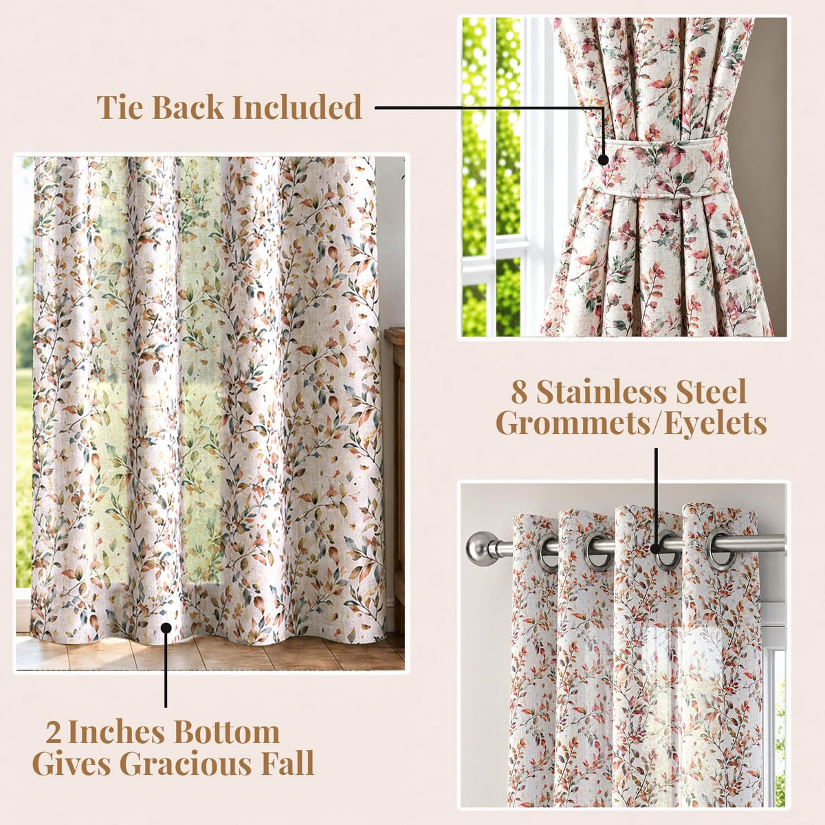 HOKIPO Petal Mist Sheer Eyelet Curtains, 7 Feet Long - Lilac Trails - image 4