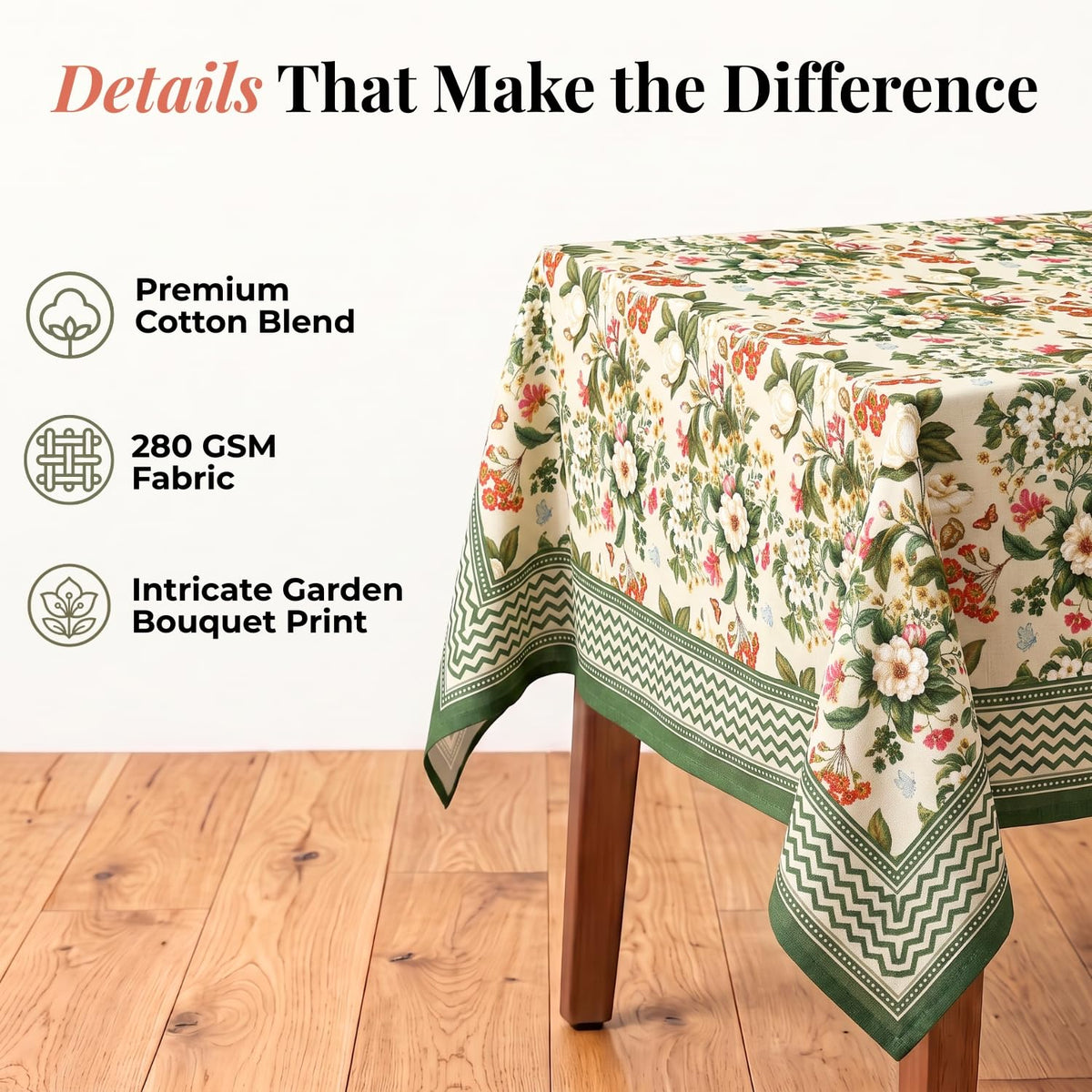 HOKIPO Garden Floral 6 Seater Table Cloth, Green - image 3
