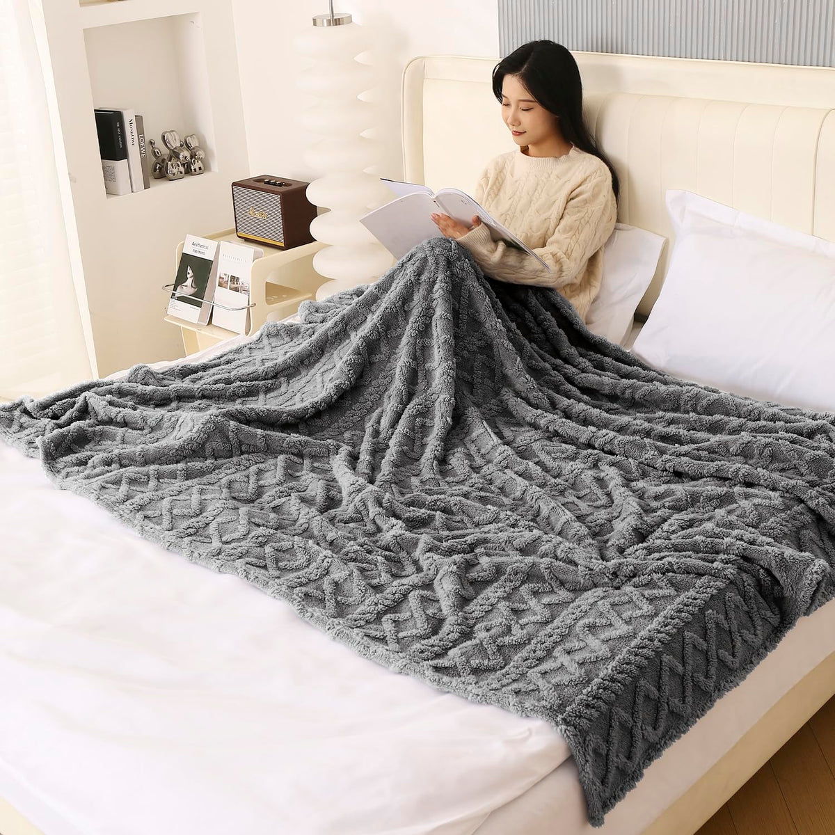 Buy Soft dark grey colour fleece AC blanket for double bed cozy bedroom lightweight blanket | HOKIPO
