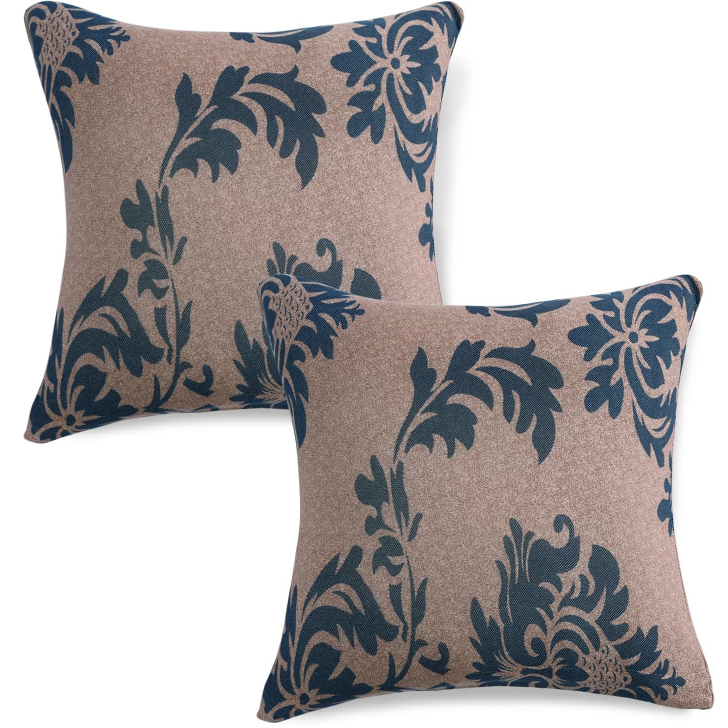 HOKIPO Stretchable Pack of 2 Cushion Cover 16x16, Light Coffee Lotus Damask