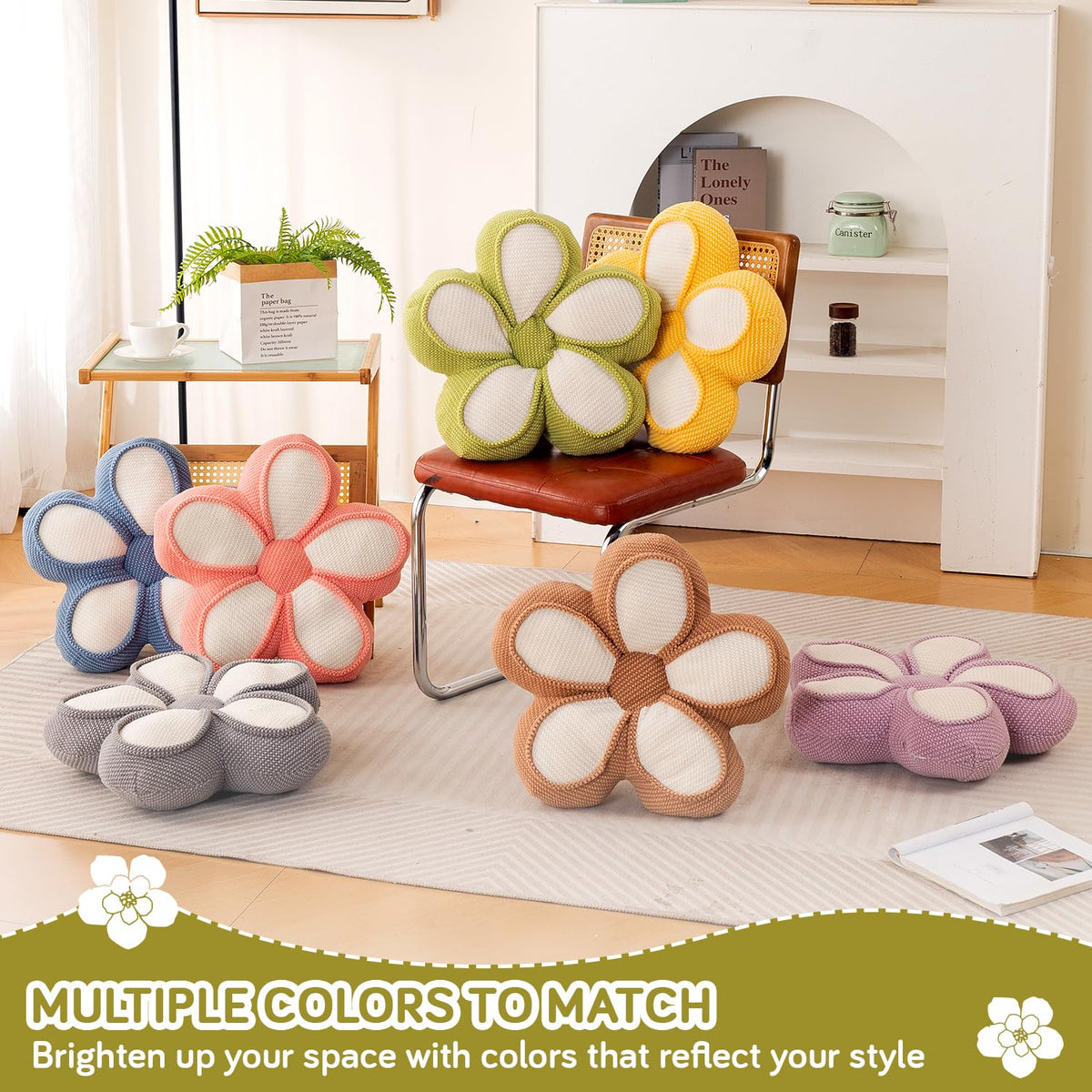 HOKIPO Daisy Petal Flower Cushion for Sofa & Bed, 47 cm, Purple