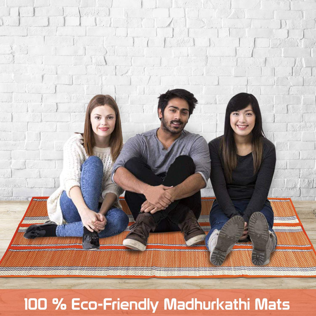 Eco-friendly Orange Madurkathi chatai mat  | HOKIPO