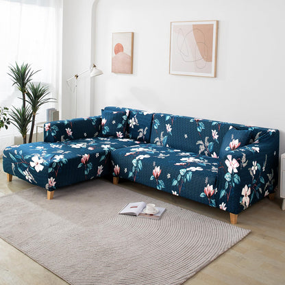HOKIPO Stretchable Pack of 2 Cushion Cover 16x16, Blue Mixed Flowers