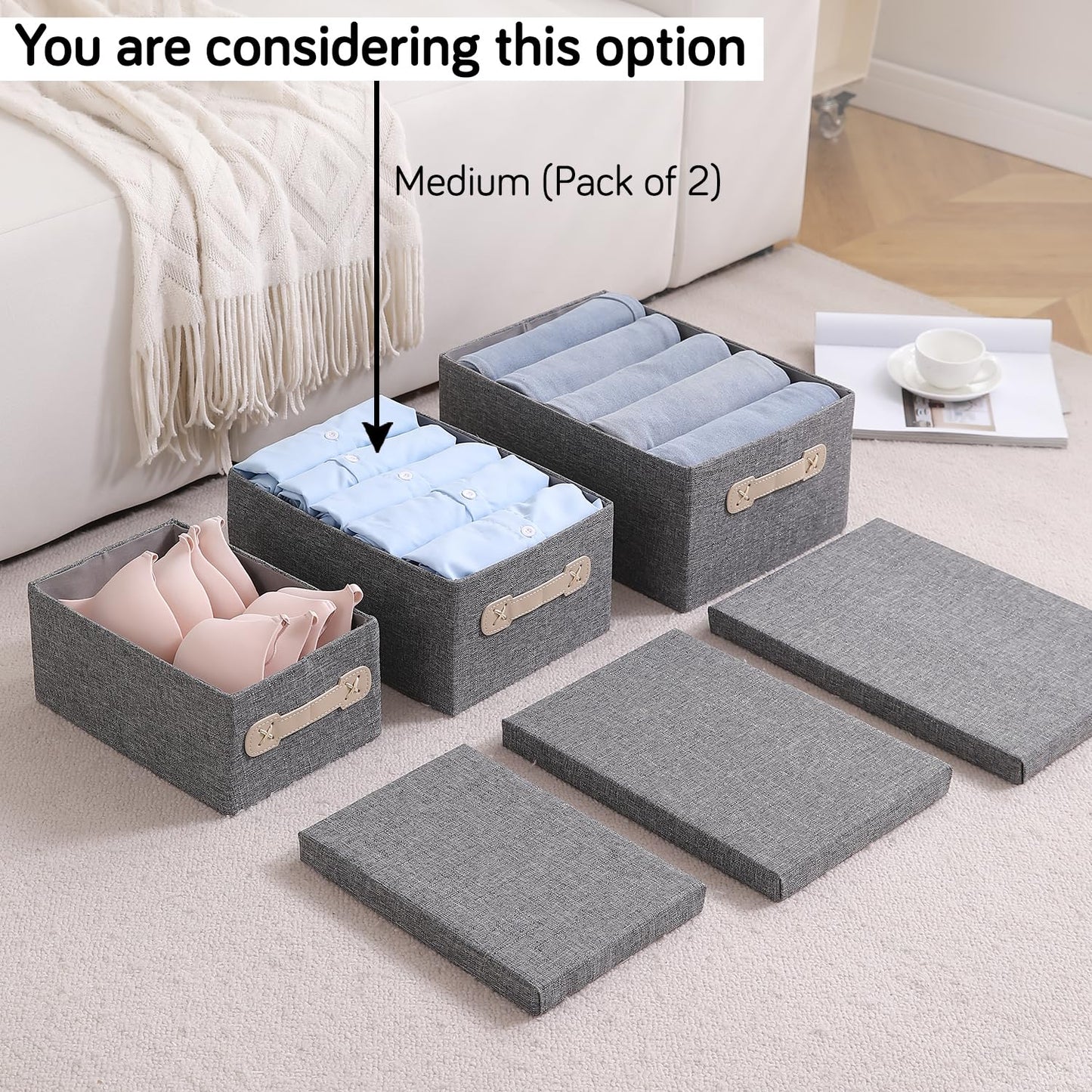 Organisers Storage Box with Lid, Grey, Pack of 1/2