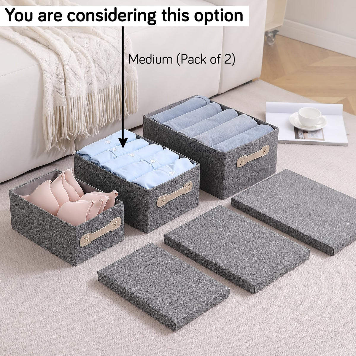 Organisers Storage Box with Lid, Grey, Pack of 2