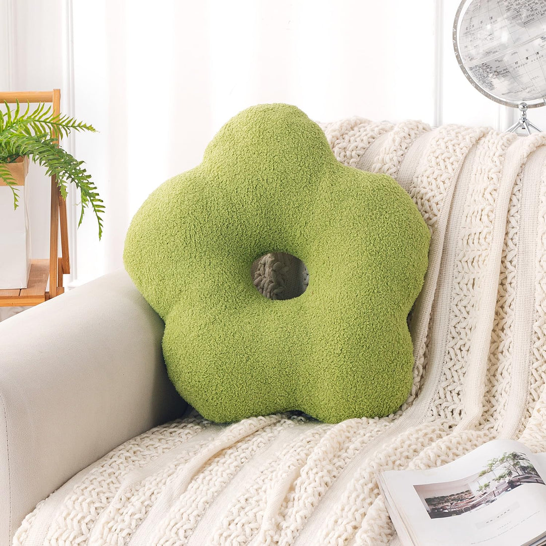 HOKIPO Flower Shaped Cushion for Sofa & Bed, 49 cm, Green