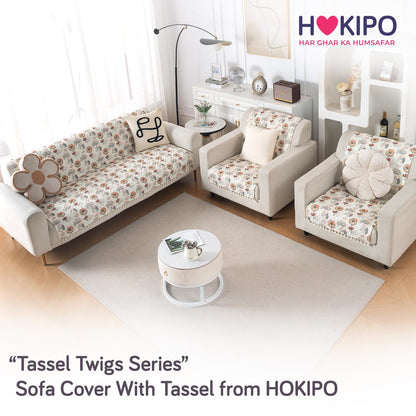 Quilted Sofa Cover 5-Seater Sofa Cover (3+1+1), Tassel Twigs | Wildflower Breeze