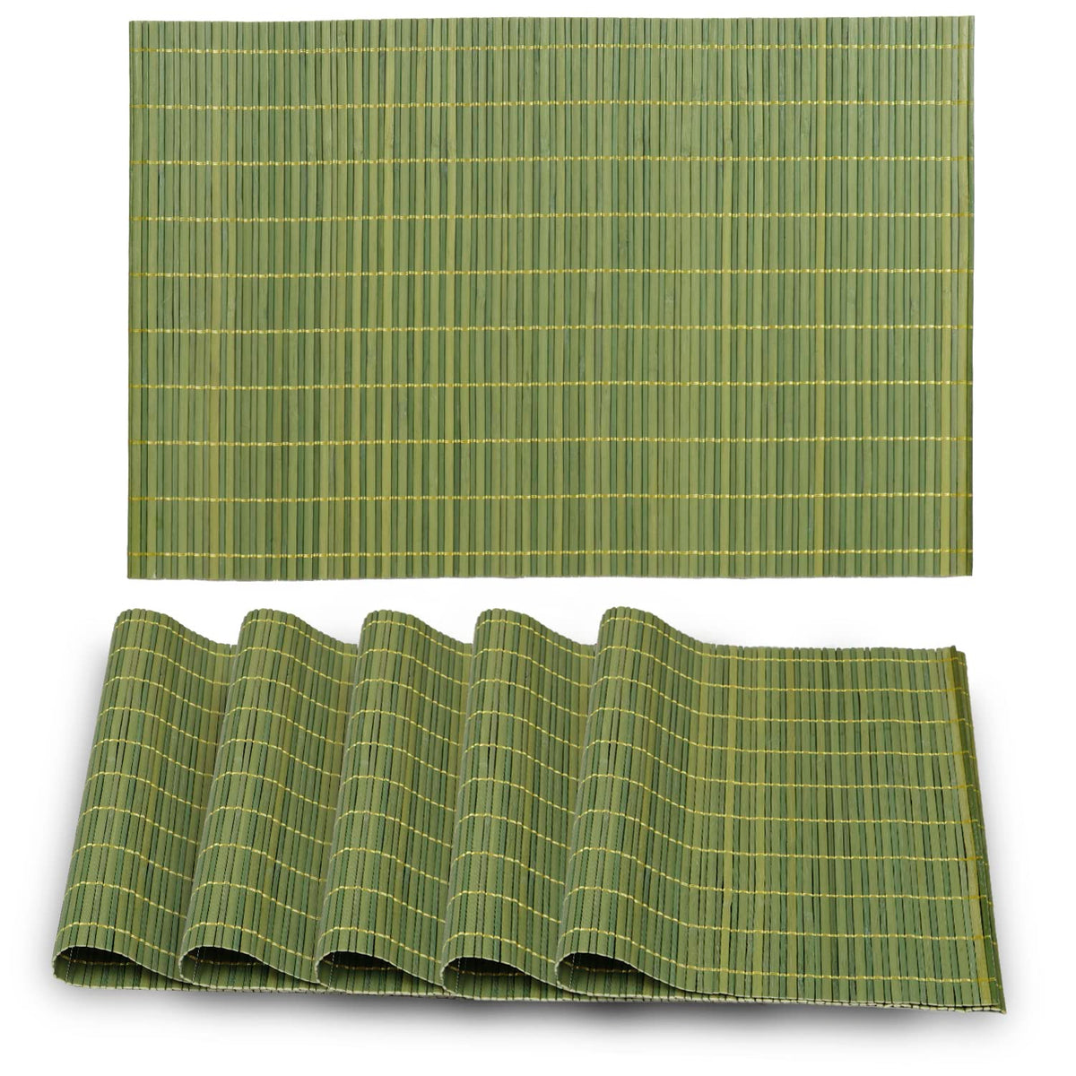 Heat Resistant Bamboo Table Mats Set of 6, 45 x 30 cm, Green