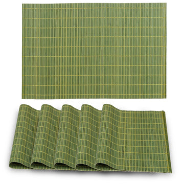 Heat Resistant Bamboo Table Mats Set of 6, 45 x 30 cm, Green