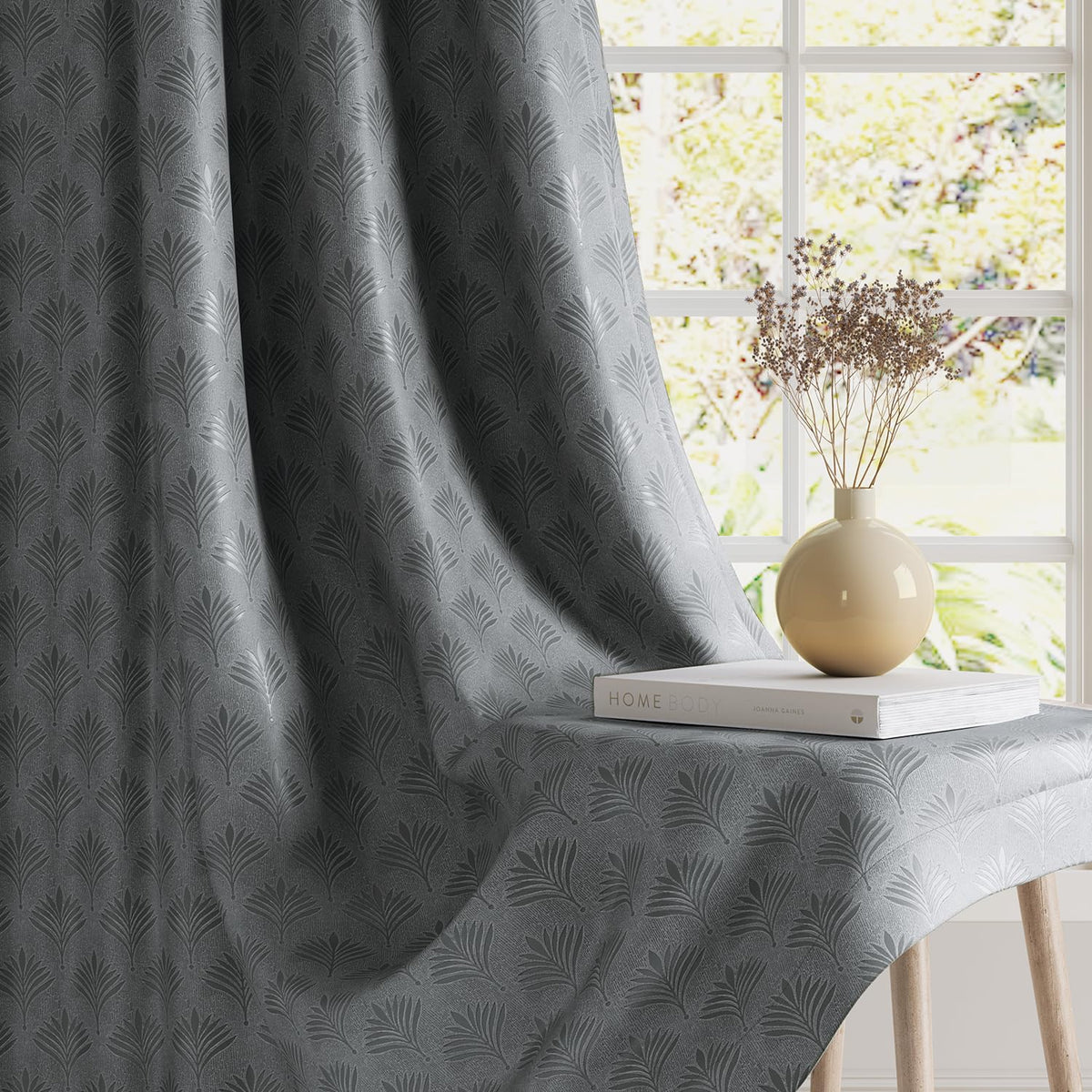 HOKIPO Palmea True Blackout Curtains, 7 Feet Long - Grey