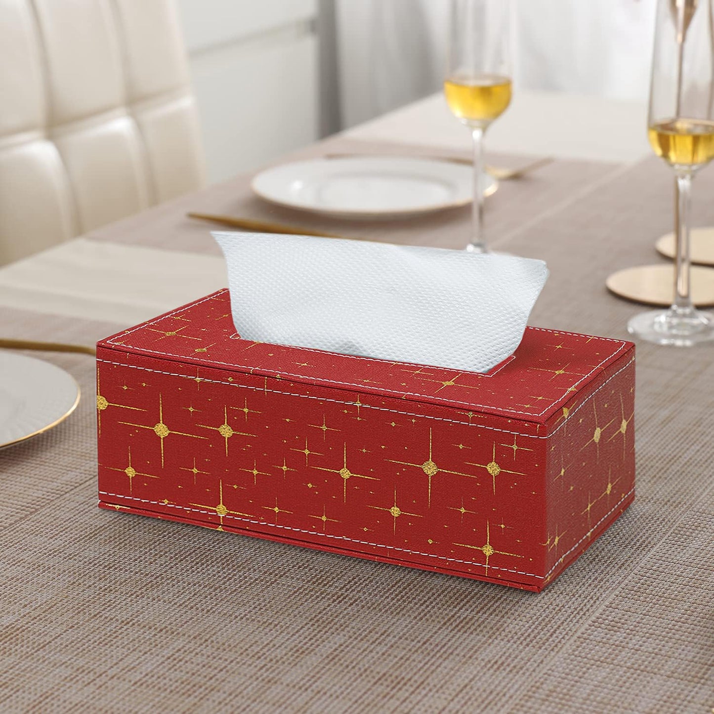 Faux Leather Large Tissue Paper Holder, Red