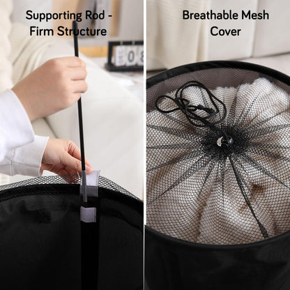 Laundry Basket Foldable Hamper With Wheels, Black
