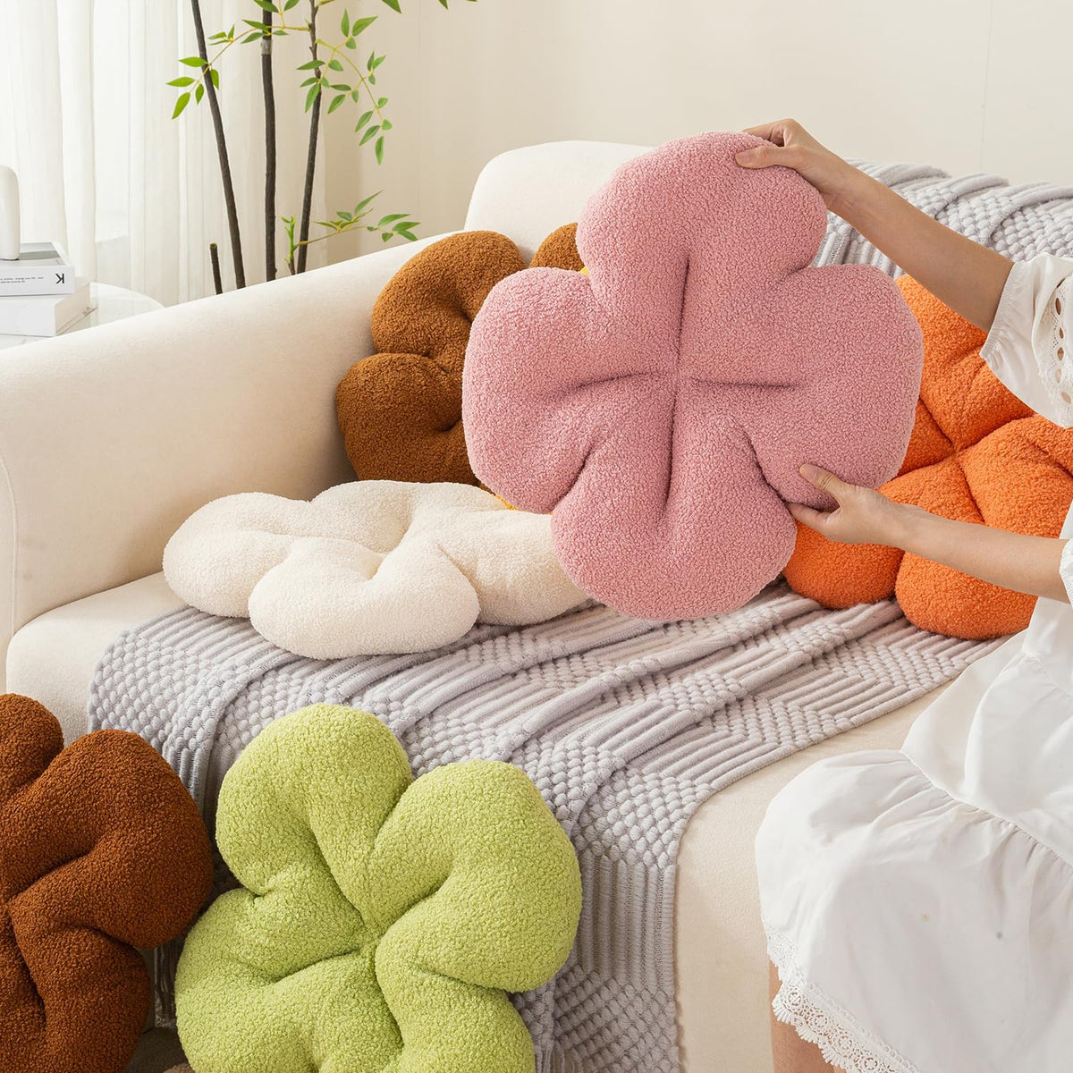HOKIPO Floral Decorative Throw Pillow for Sofa, Couch & Bed | Soft Plush Flower Cushion | Aesthetic Pillow for Home Décor - 46 cm, Baby Pink (AR-6728-BPNK)