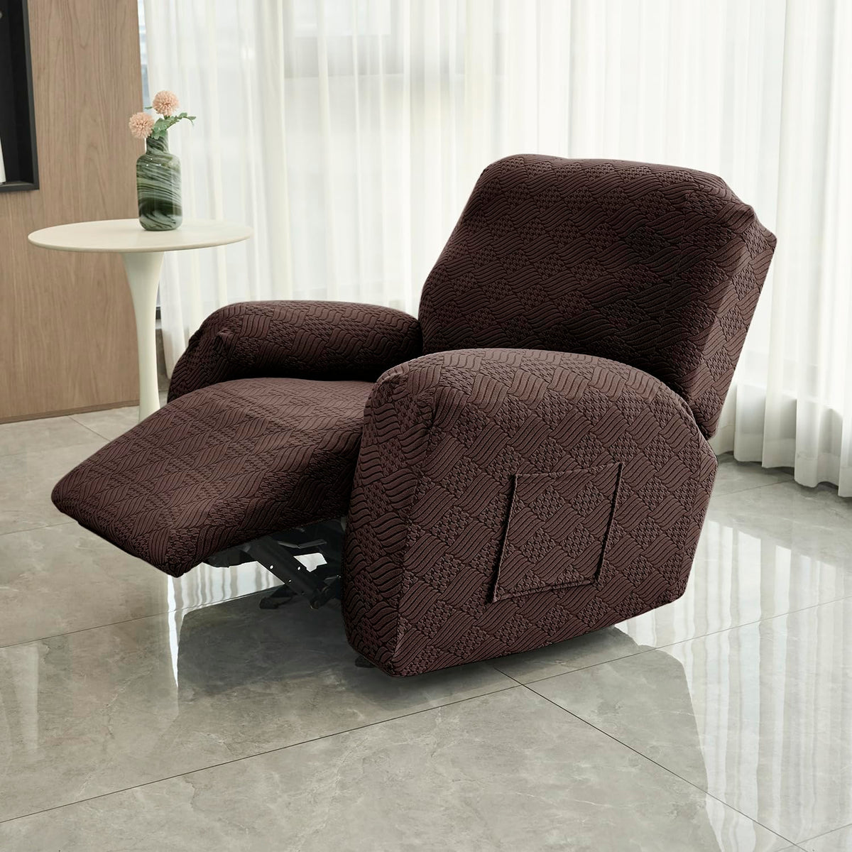 Buy HOKIPO Brown colour jacquard recliner sofa cover with pocket