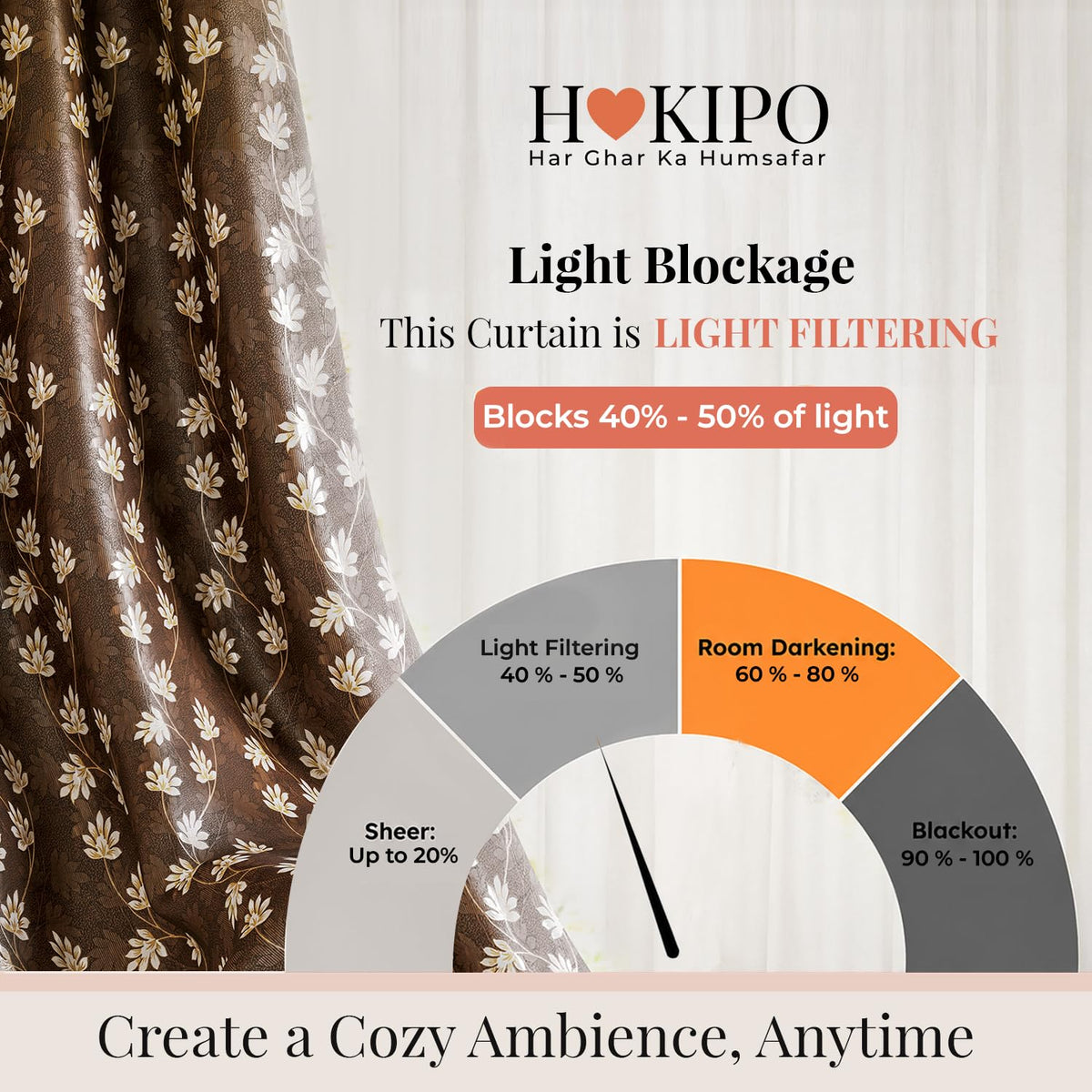 HOKIPO Vogue Shine Eyelet Curtains, 7 Feet Long - Cocoa Brown - image 5