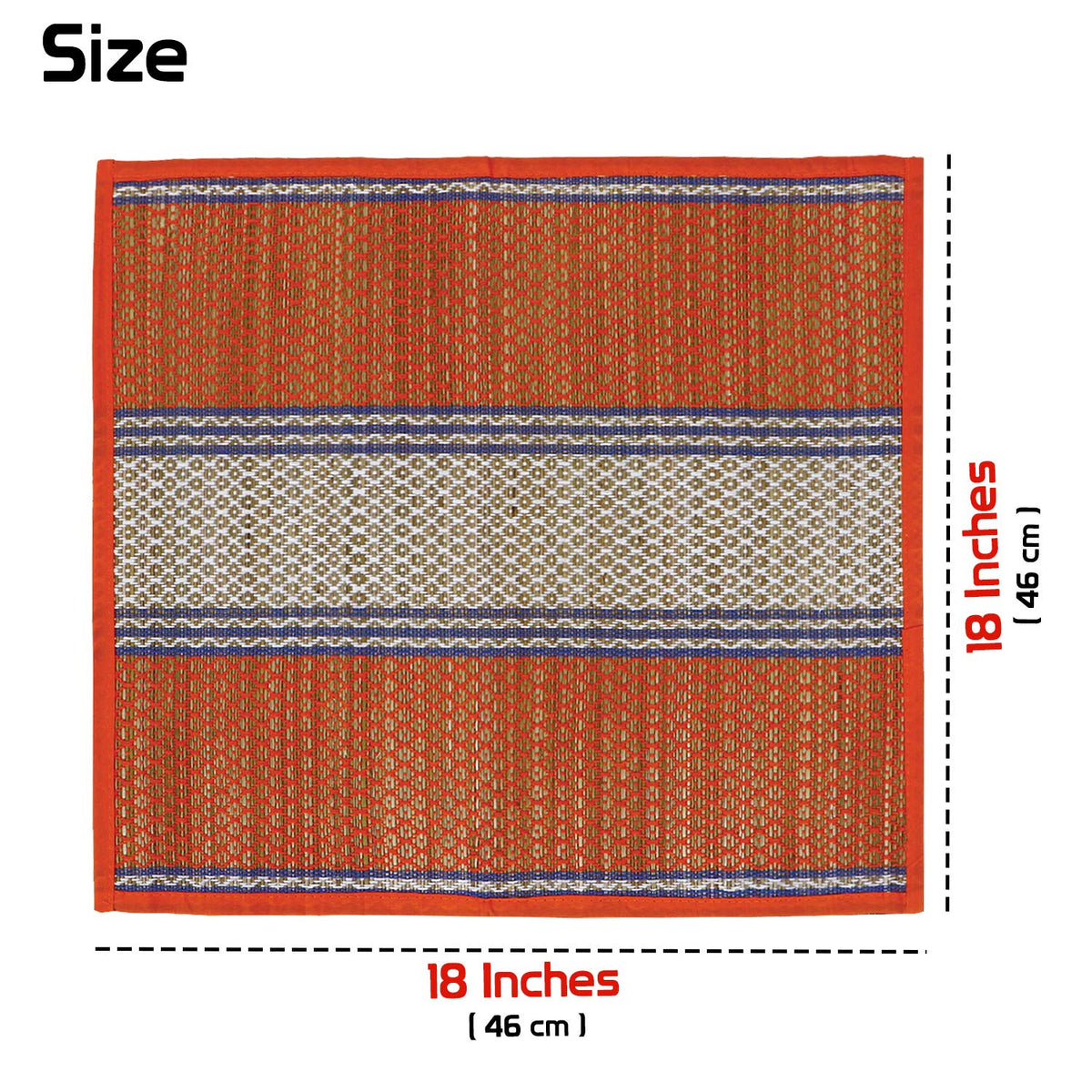Natural River Grass Handcrafted Pooja Floor Mats/Meditation Prayer Mat/Sittting Mat/Aasan Mat Chatai for Pack of 2/4/6/8, Orange