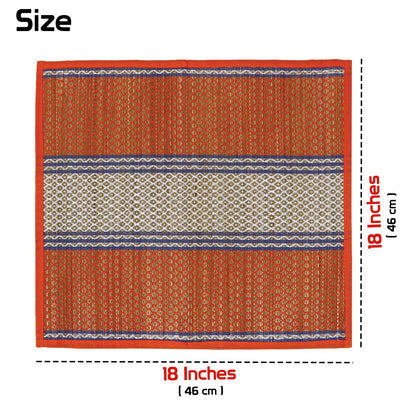 Natural River Grass Handcrafted Pooja Floor Mats/Meditation Prayer Mat/Sittting Mat/Aasan Mat Chatai for Pack of 2/4/6/8, Orange