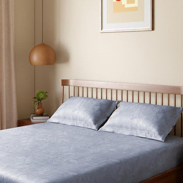 HOKIPO King Size Cotton Bedsheet, 2 Pillow Covers, Powder Blue & Ivory - image 1